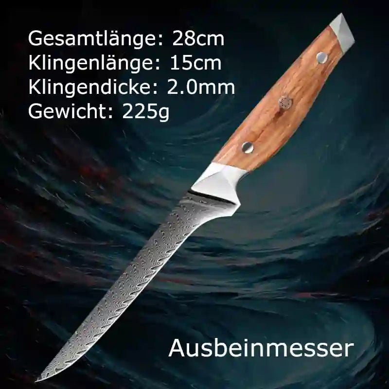 Damast-Ausbein- & Metzgermesser mit Olivenholzgriff – präzises Küchenmesser mit exakten Maßen