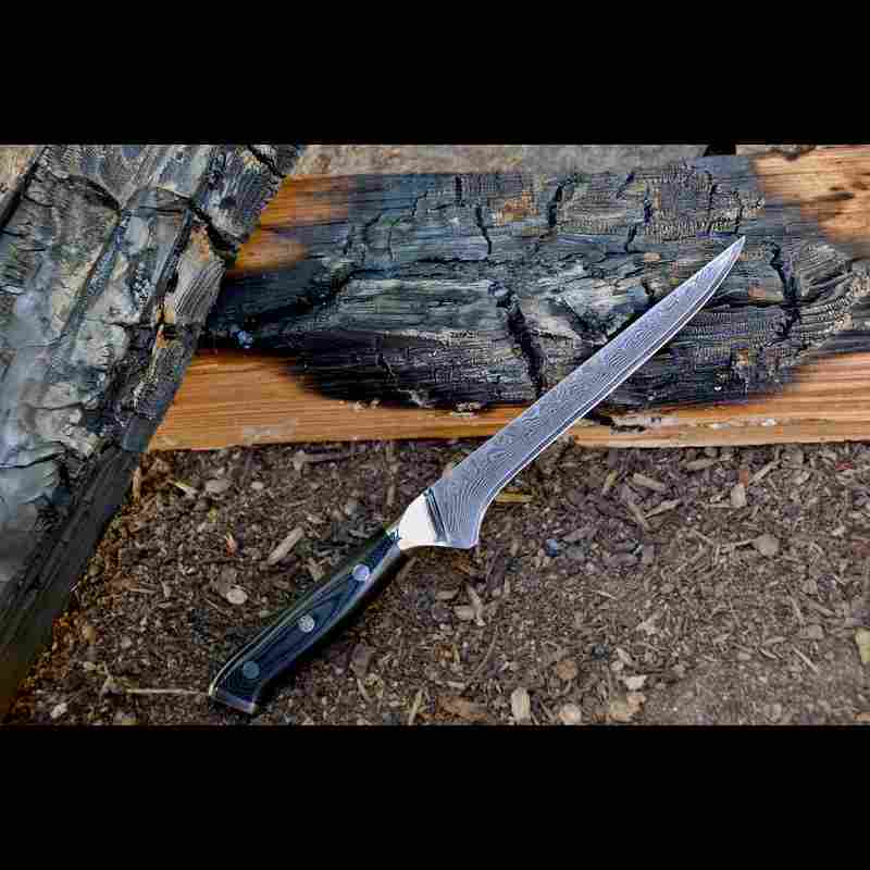 Ausbeinmesser in Natur an verkohltes Holz - G10 Messergriff in schwarz