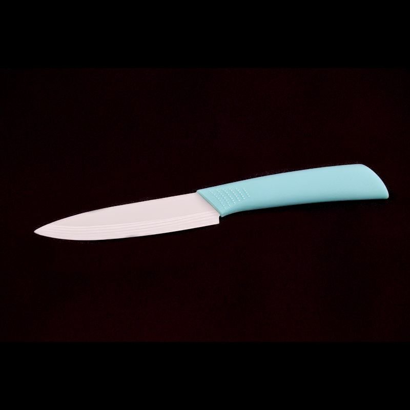 Allzweckmesser mit 12,5cm Klingenlänge als Keramikmesser aus Zirkonoxid mit weißer Klinge und blauem Kunststoff - Griff