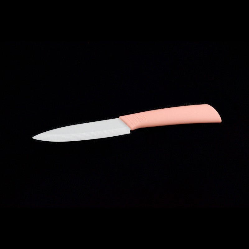 Allzweckmesser mit 12,5cm Klingenlänge als Keramikmesser aus Zirkonoxid mit weißer Klinge und pinkem Kunststoff - Griff
