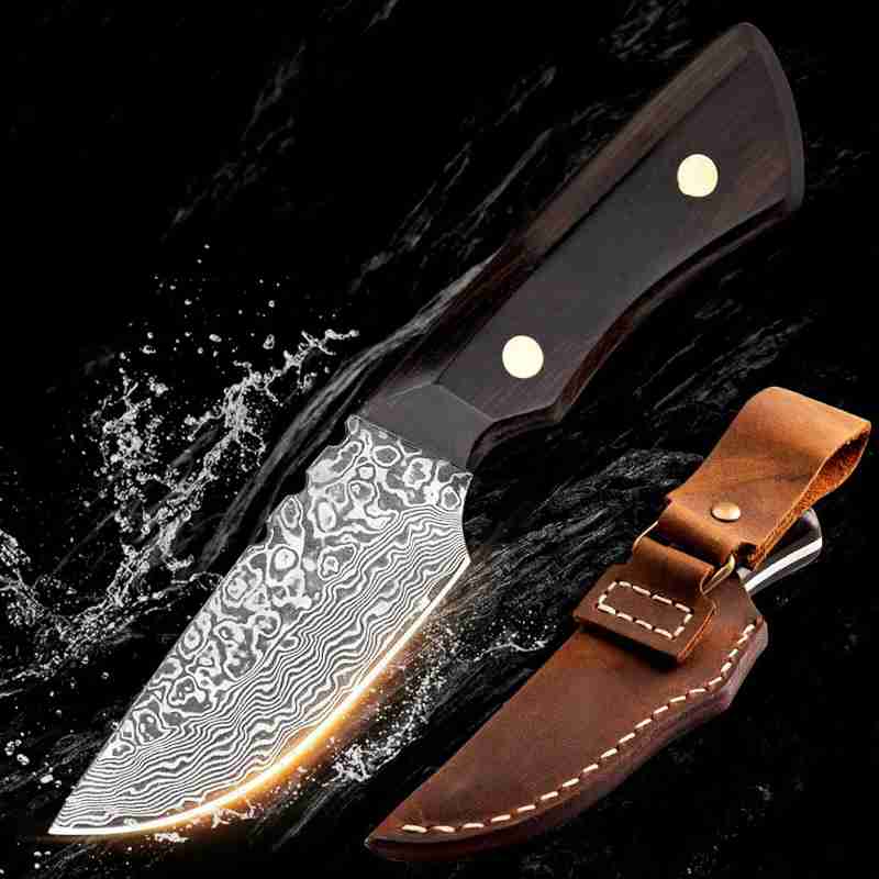 Schneidemesser und Damastmesser aus Damaststahl – Gemüsemesser und Früchtemesser mit robustem Ebenholzgriff, ideal für Outdoor, Camping und Freizeit, günstiges Messer für die Küche