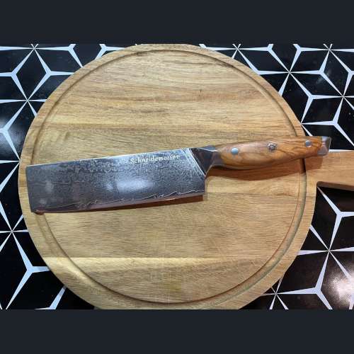 Nakirimesser aus VG10 und Damastrstahl als Produktbewertung von Wolfgang T. - Olivenholzgriff der Rhodos Serie