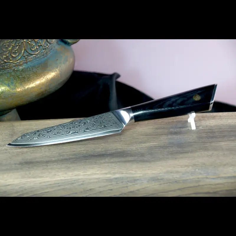 SKeld™ Damast Allzweckmesser V2 Black Serie – kompakter Küchenhelfer mit schwarzem G10 - Griff