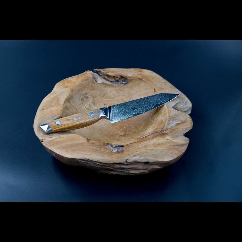 Allzweckmesser mit 12cm Klingenlänge Hochwertiges Allzweckmesser und Universalmesser aus Damast – edles Schneidemesser, Küchenmesser und Steakmesser mit Olivenholzgriff, elegantes Besteck für die Küche, günstig erhältlich