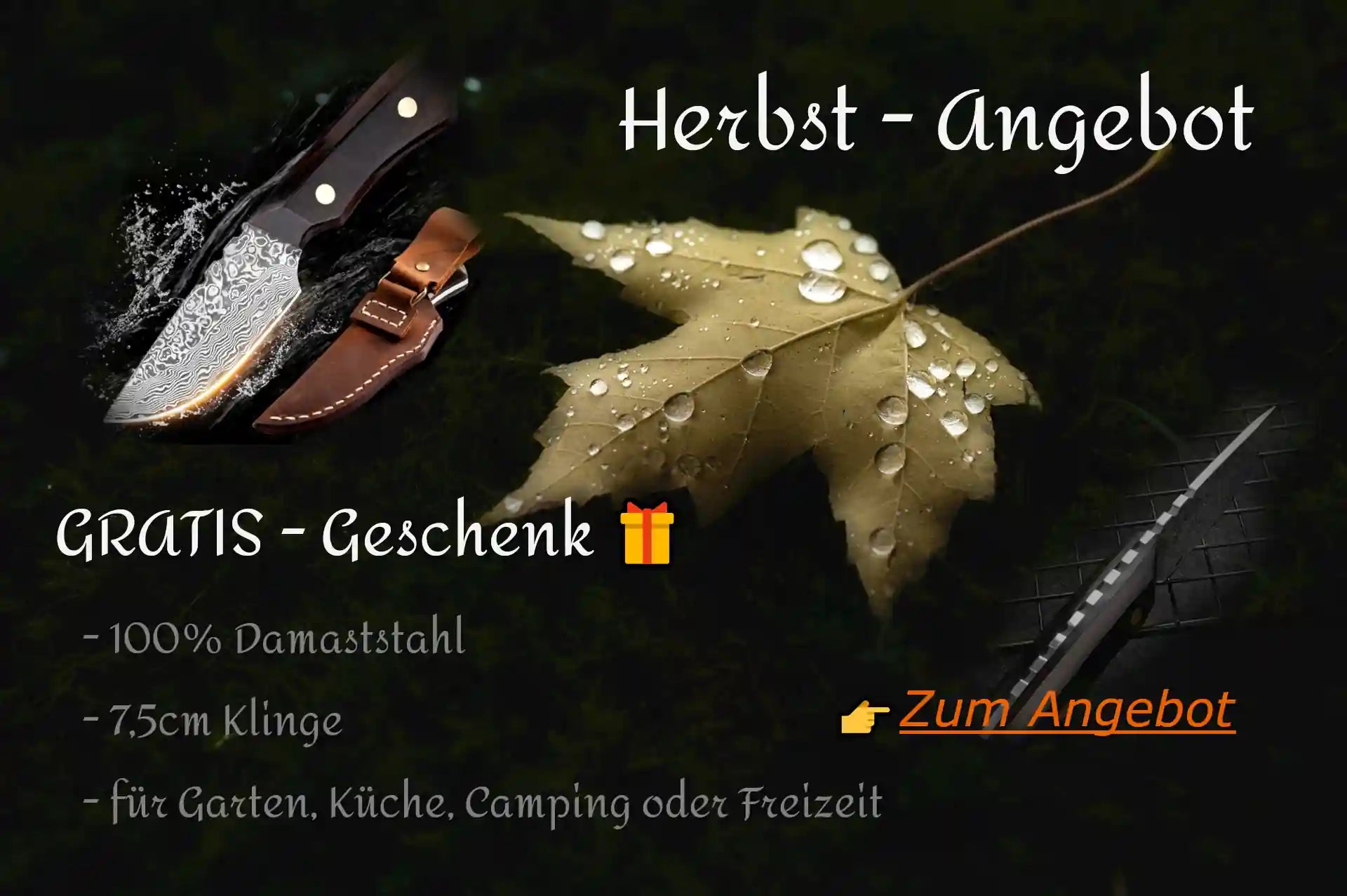 Herbst-Angebot: Gratis Geschenk zu jedem Setkauf – Schneidemesser, Küchenmesser mit Olivenholzgriff aus Damaststahl, günstig und ideal für die Küche