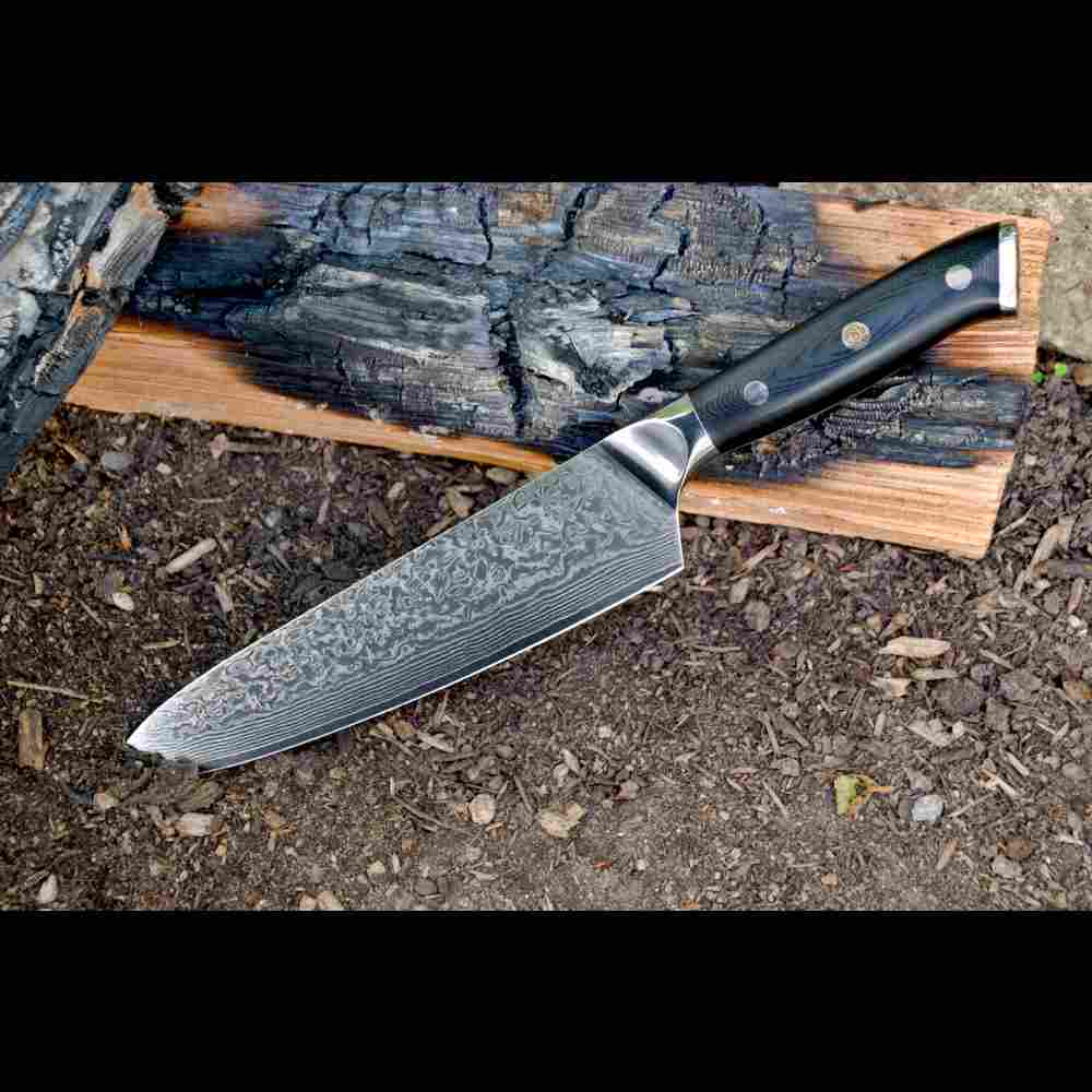 Schneidemesser und Küchenmesser aus Damaststahl – hochwertiges Kochmesser, Chefmesser und Universalmesser mit G10-Messergriff, ideales Besteck für die Küche, günstig und langlebig