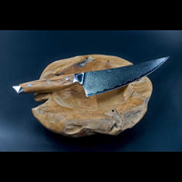 SKeld™ Damast Kochmesser der Rhodos Serie mit Olivenholzgriff – vielseitiges Messer für Gemüse, Fleisch & Kräuter