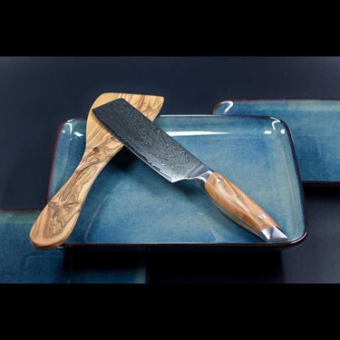 Nakiri Damastmesser als hochwertiges Küchenmesser – Schneidemesser mit Olivenholzgriff, edles Besteck für die Küche, günstig erhältlich