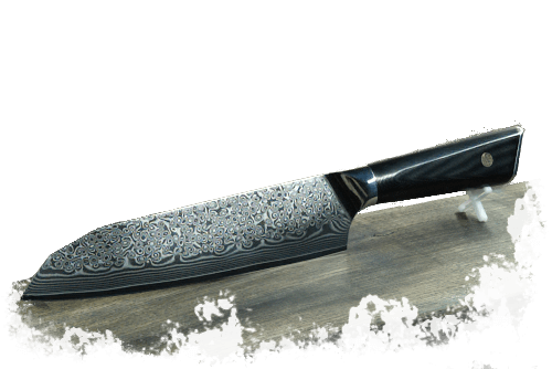 Kiritsukemesser aus VG10 Stahlkern mit 67 Lagen Damaststahl und schwarzem G10-Griff