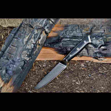 Günstiges Schneidemesser und Küchenmesser als Allzweckmesser, Universalmesser und Steakmesser mit Damastklinge im Damastmuster, hochwertiges Küchenbesteck mit G10-Messergriff