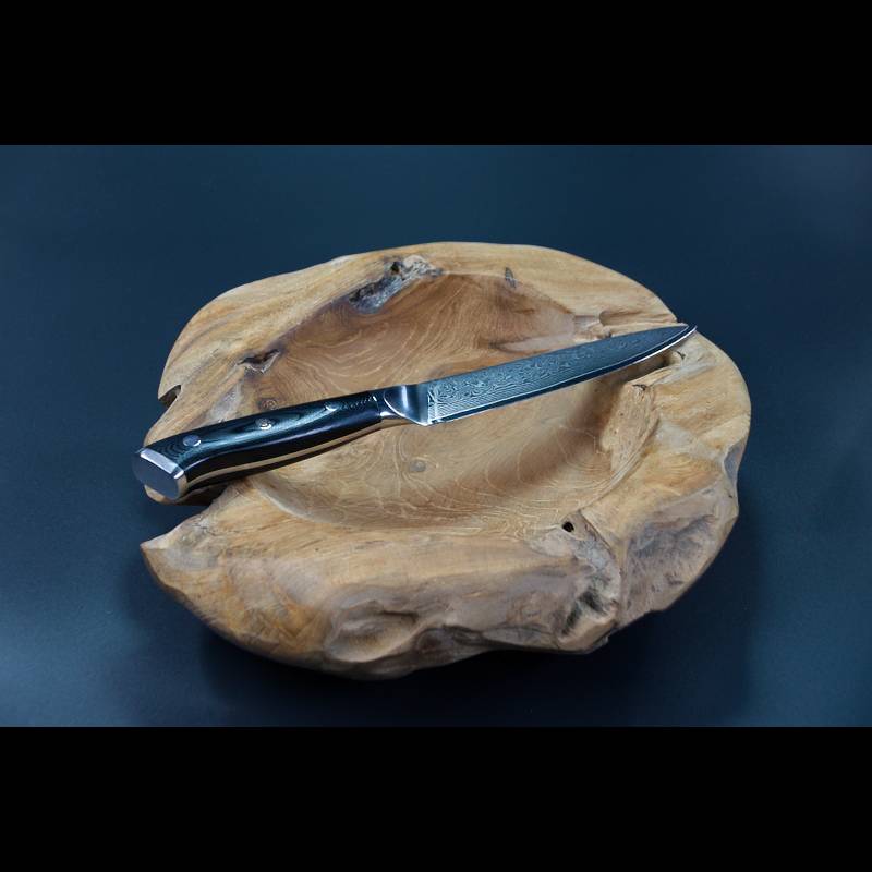 Günstiges Schneidemesser und Küchenmesser als Allzweckmesser, Universalmesser und Steakmesser mit Damastklinge im Damastmuster, hochwertiges Küchenbesteck mit G10-Messergriff