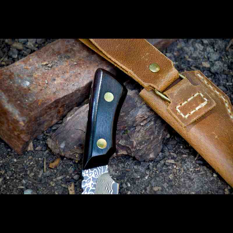 Schneidemesser und Damastmesser aus Damaststahl – Gemüsemesser und Früchtemesser mit Ebenholzgriff, ideal für Outdoor, Camping und Freizeit, günstige Messer für die Küche
