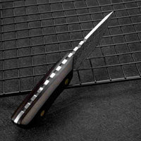 SKeld™ Outdoor Damastmesser – Gemüsemesser mit Ebenholzgriff und Lederscheide