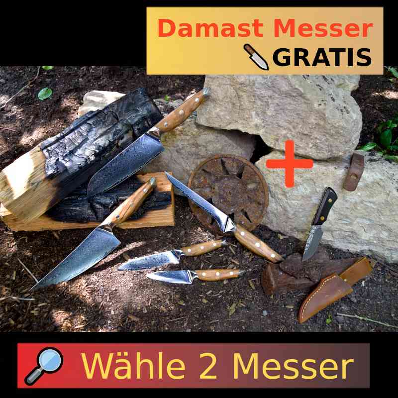 Schneidemesser und Küchenmesser aus Damaststahl mit Olivenholzgriff, hochwertiges Messer für die Küche, günstig und langlebig