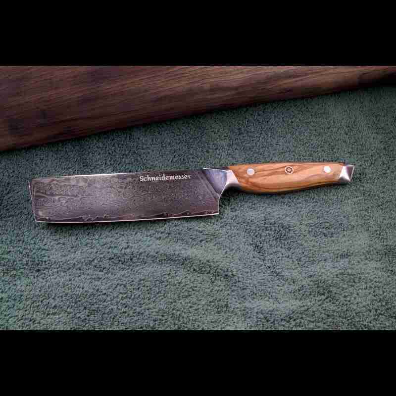 SKeld™ - Schneidemesser - Damastmesser - Nakirimesser aus 67 Lagen Damaststahl und VG10 Kern, Olivenholzgriff
