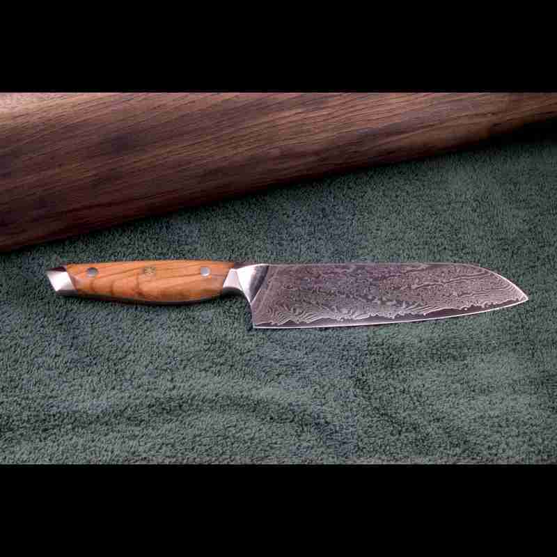 SKeld™ - Schneidemesser - Damast Santokumesser mit VG10 Kernstahl und Olivenholzgriff