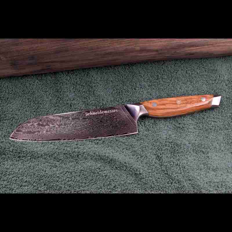 SKeld™ - Schneidemesser - Damast Santokumesser mit VG10 Kernstahl und Olivenholzgriff