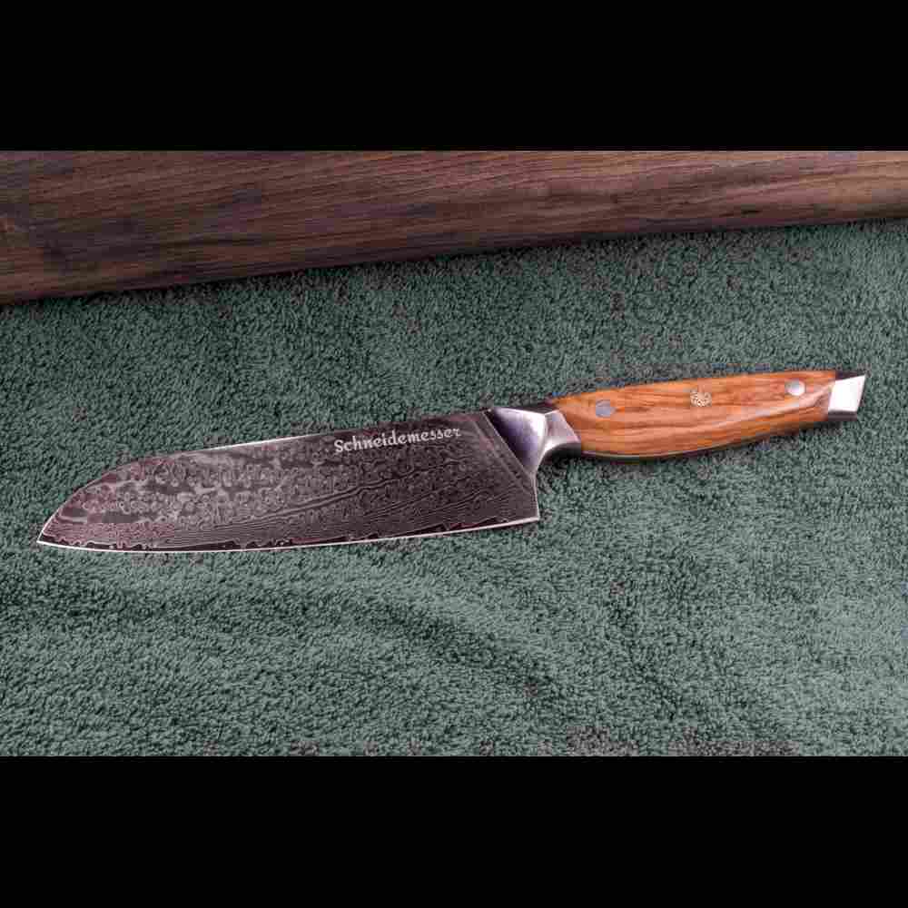 SKeld™ - Schneidemesser - Damast Santokumesser mit VG10 Kernstahl und Olivenholzgriff