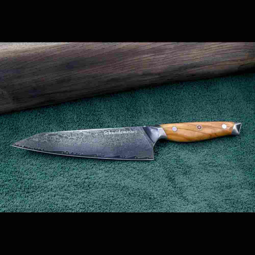 SKeld™ - Schneidemesser - Damast Kiritsukemesser mit VG10 Kernstahl und Olivenholzgriff