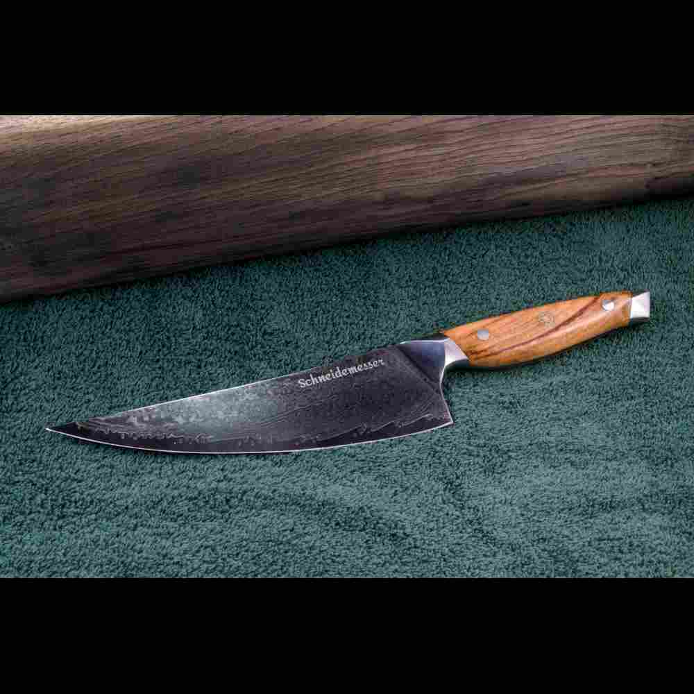SKeld™ - Schneidemesser - Damastmesser - Kochmesser mit VG10 Kernstahl, 67 Lagen Damast und Olivenholzgriff