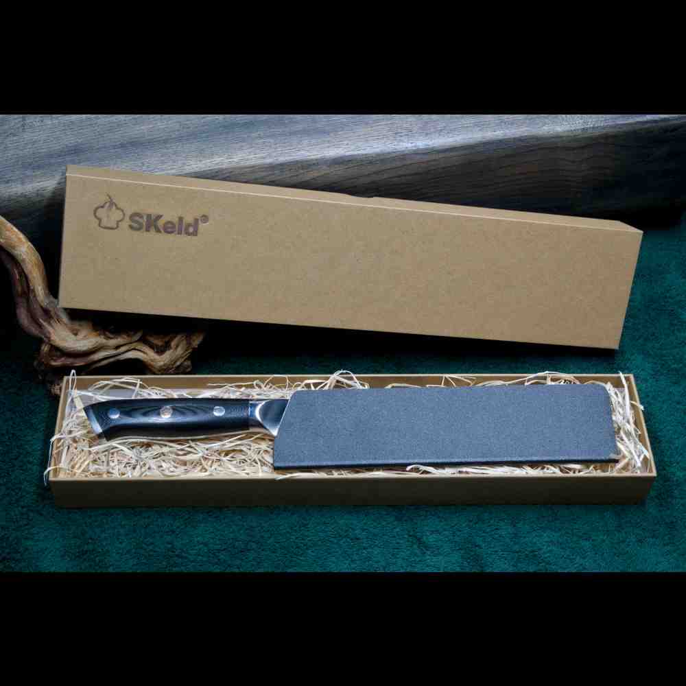 SKeld® Geschenkbox mit Holzwolle-Polsterung und Damastmesser mit Klingenschutz